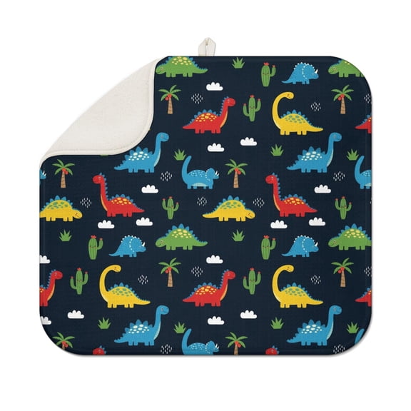 DarkBlue Dinosaurs Clouds Palms Pattern Dish Drying Mat for Kitchen 1 Pack, Ultra Absorbent Microfiber Dishes Drainer Mats,16"x18"