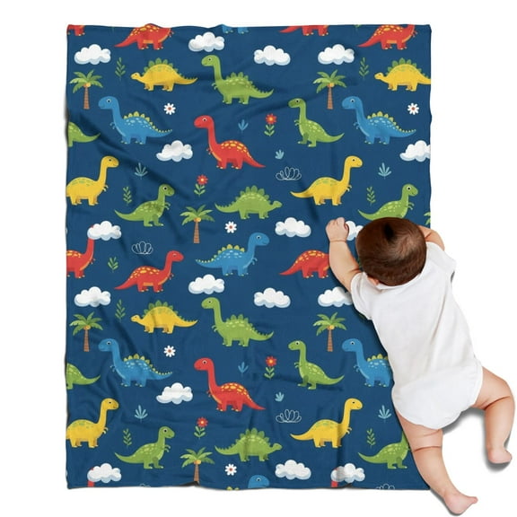 DarkBlue Dinosaurs Clouds Pattern Blanket,Comfortable Soft Flannel Throw Blanket,All Season,Warm Lightweight Blankets for Sofa Bed Couch Living Room Chair,30"x40"