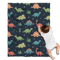 DarkBlue Dinosaurs Leaves Pattern Blanket,Comfortable Soft Flannel Throw Blanket,All Season,Warm Lightweight Blankets for Sofa Bed Couch Living Room Chair,30"x40"