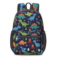 thumbnail image 1 of DarkBlue Dinosaurs Pattern 17" Waterproof Oxford School Backpacks for Teens, S-Shape Padded Straps, for School, Travel, Hiking, Camping, 1 of 5