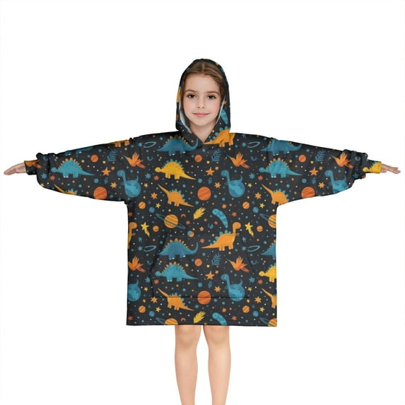 DarkBlue Dinosaurs Pattern Blanket Hoodies for Kids 6-13YR Oversize Wearable Blanket Hoodies for Boys Girls Teens