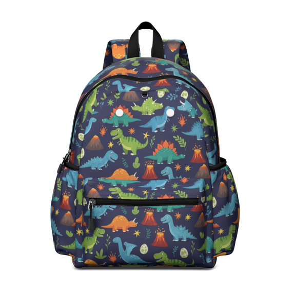 DarkBlue Dinosaurs Pattern Cute School Backpack with Padded Back and Adjustable Shoulder Straps 13.4"x11"x4.7"