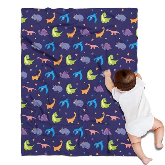 DarkBlue Dinosaurs with Shapes Pattern Blanket,Comfortable Soft Flannel Throw Blanket,All Season,Warm Lightweight Blankets for Sofa Bed Couch Living Room Chair,30"x40"