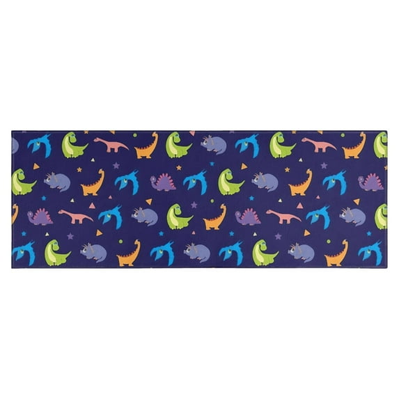 DarkBlue Dinosaurs with Shapes Pattern Kitchen Rug Mat,Kitchen Runner Rugs Non Skid Washable,Decorative Kitchen Floor Mats for Kitchen,Sink,Laundry,17"X47"