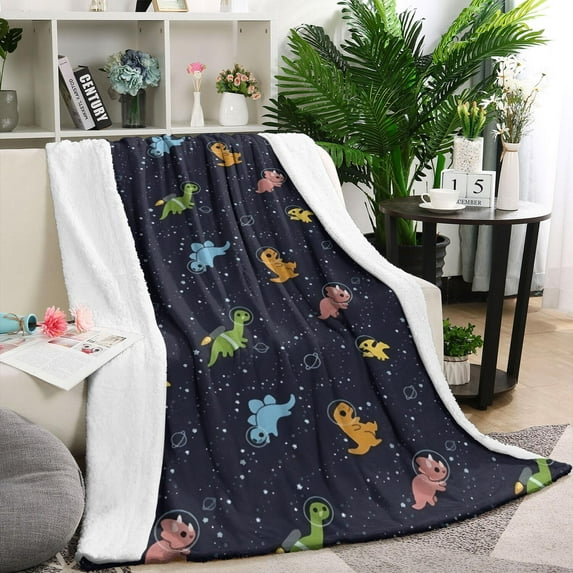 DarkBlue Dinosaurs in Space Pattern Blanket,Comfortable Soft Flannel Throw Blanket,All Season,Warm Lightweight Blankets for Sofa Bed Couch Living Room Chair,40"x50"