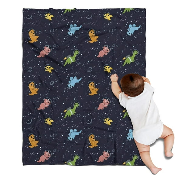 DarkBlue Dinosaurs in Space Pattern Blanket,Comfortable Soft Flannel Throw Blanket,All Season,Warm Lightweight Blankets for Sofa Bed Couch Living Room Chair,30"x40"