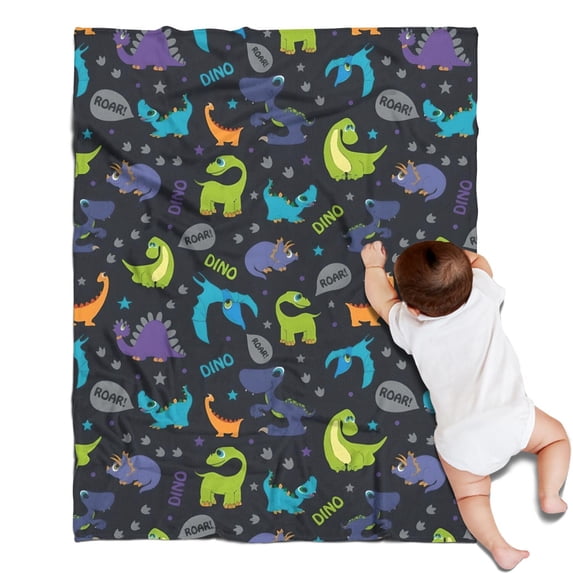 DarkBlue Dinosaurs Words Pattern Blanket,Comfortable Soft Flannel Throw Blanket,All Season,Warm Lightweight Blankets for Sofa Bed Couch Living Room Chair,30"x40"