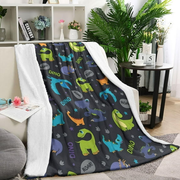 DarkBlue Dinosaurs Words Pattern Blanket,Comfortable Soft Flannel Throw Blanket,All Season,Warm Lightweight Blankets for Sofa Bed Couch Living Room Chair,60"x80"