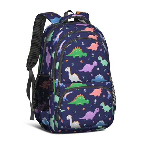 DarkBlue Dinosaurs with Shapes Pattern Cute School Backpack Bag with Padded Back and Adjustable Shoulder Straps 16.9 X 12.6 X 5.9 Inches