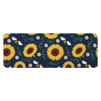 DarkBlue Sunflower Bee Pattern Kitchen Rug Mat,Kitchen Runner Rugs Non Skid Washable,Decorative Kitchen Floor Mats for Kitchen,Sink,Laundry,17"x47.2"