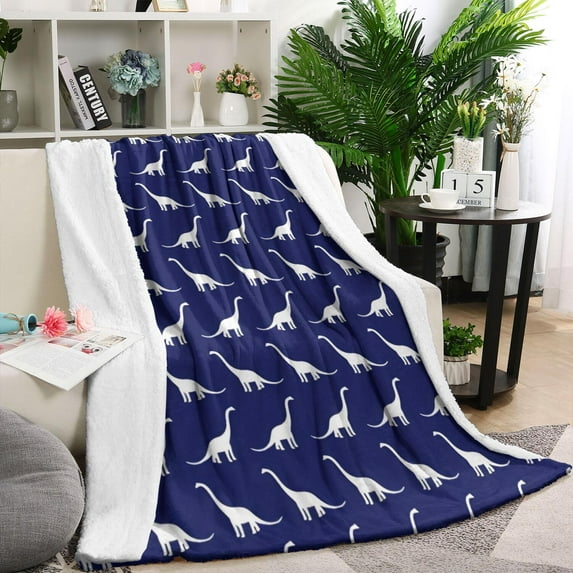 DarkBlue White Dinosaurs Silhouettes Pattern Blanket,Comfortable Soft Lamb Wool Throw Blanket,All Season,Warm Lightweight Blankets for Sofa Bed Couch Living Room Chair,60"x80"