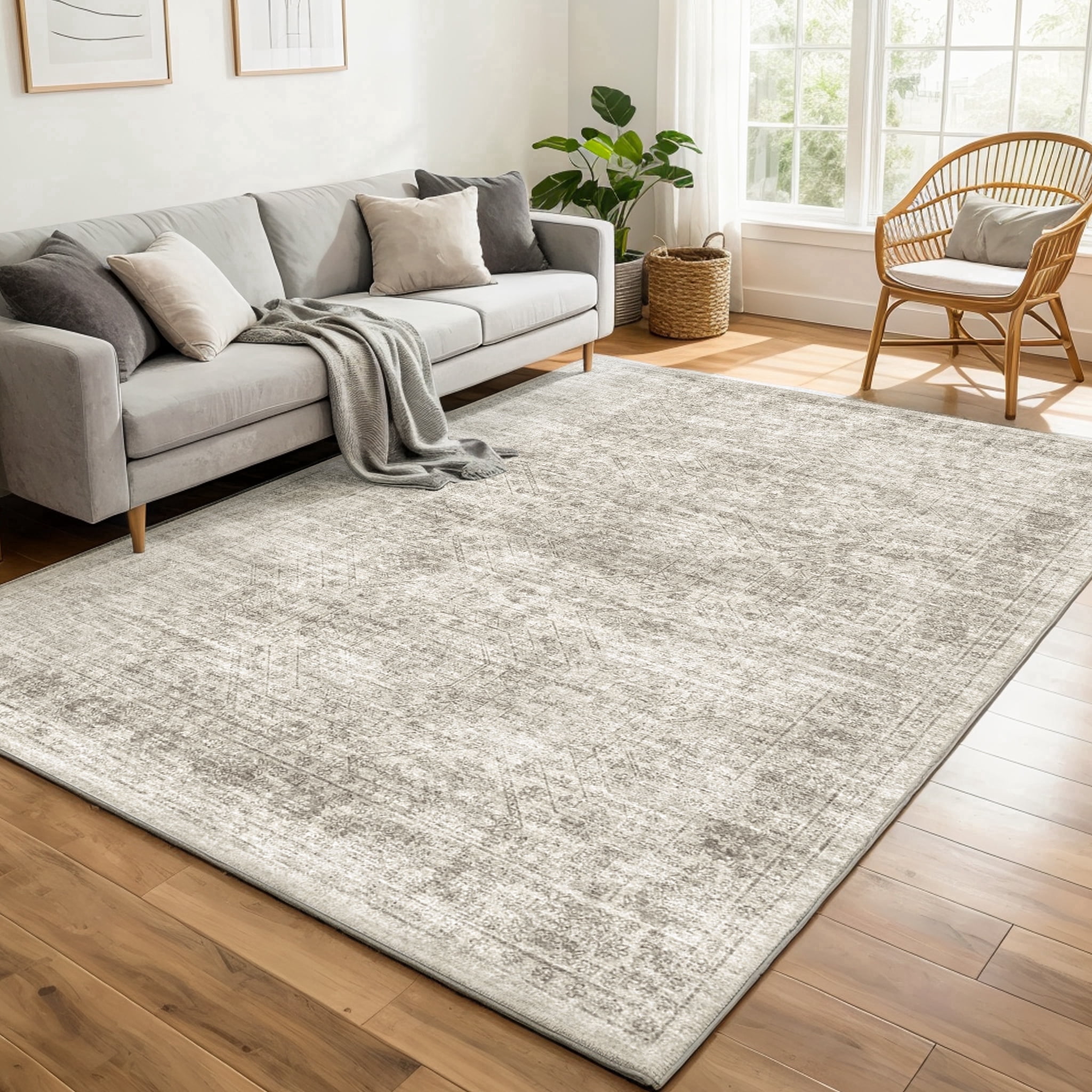 Pentantan 8'x10' Area Rugs, Machine Washable Vintage Boho Rug for Living Room, Moroccan Soft Indoor Carpet for Bedroom, Dining Room, Office, Beige