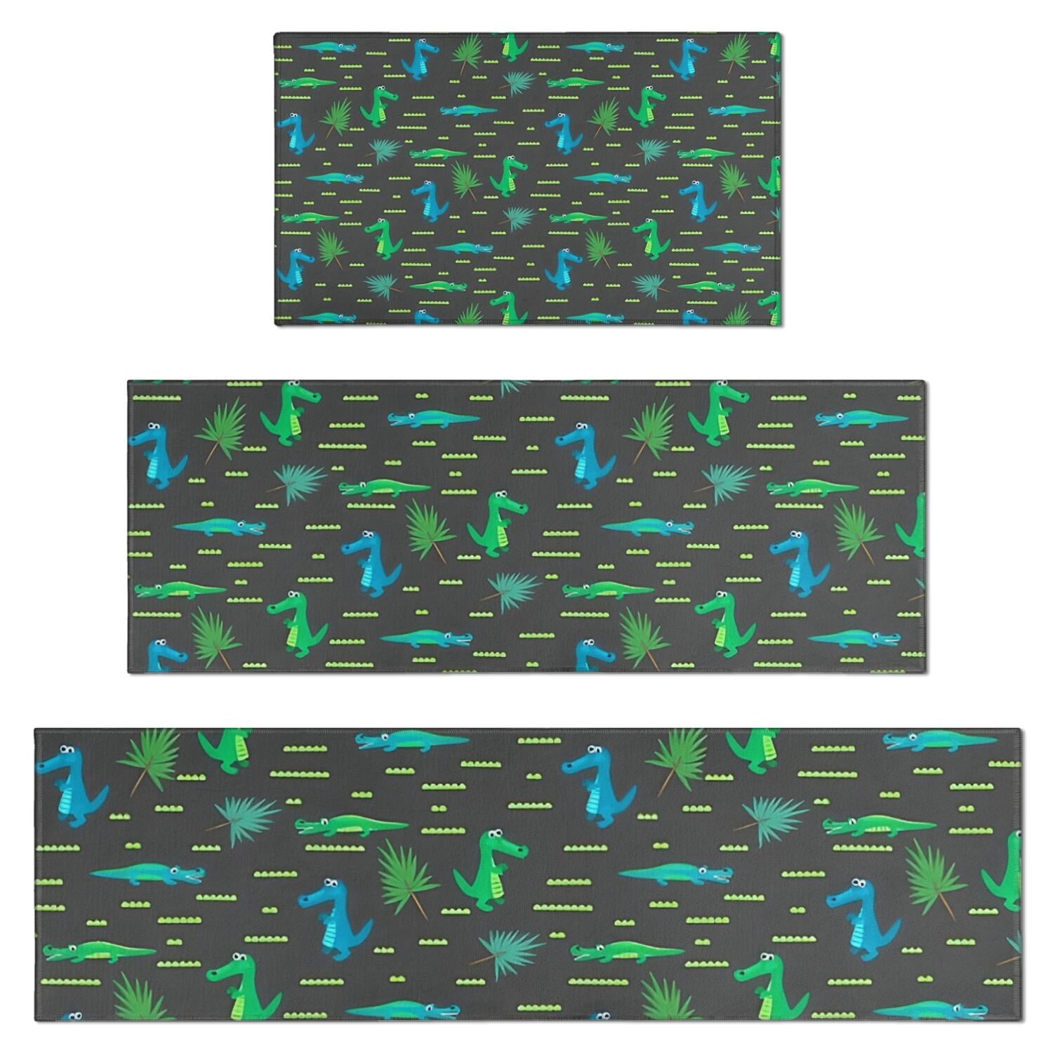 DarkGray Cartoon Crocodiles Pattern Kitchen Rugs Sets Of 3,Kitchen ...