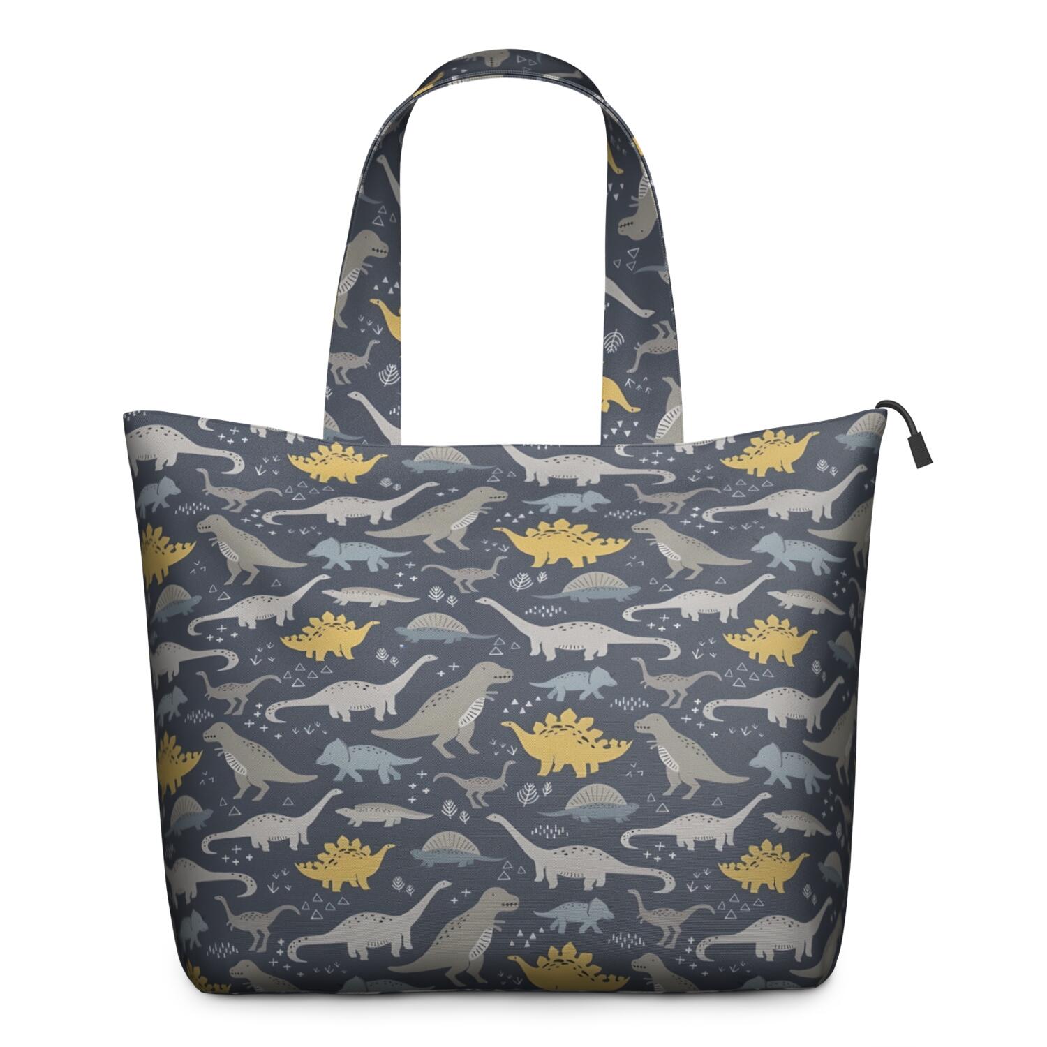 DarkGray Cartoon Dinosaurs Pattern Travel Tote Bags for Women Carry On,Large Weekender Bags for Women Travel,Multi Functional Duffle Bag for Work,Shopping,Sports