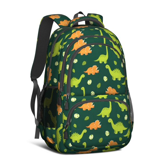 DarkGreen Cartoon Dinosaurs Eggs Pattern Cute School Backpack Bag with Padded Back and Adjustable Shoulder Straps 16.9 X 12.6 X 5.9 Inches