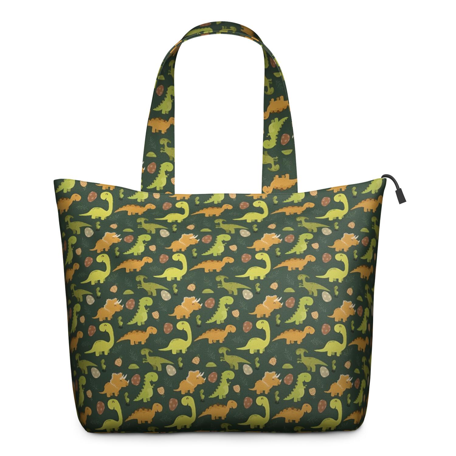 DarkGreen Cartoon Dinosaurs Eggs Pattern Travel Tote Bags for Women Carry On,Large Weekender Bags for Women Travel,Multi Functional Duffle Bag for Work,Shopping,Sports