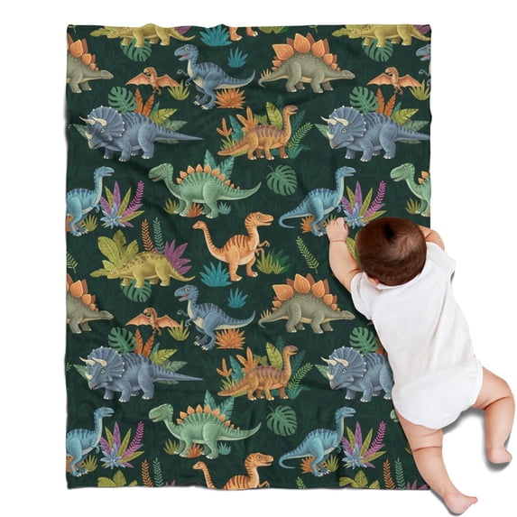DarkGreen Cartoon Dinosaurs Jungle Pattern Blanket,Comfortable Soft Flannel Throw Blanket,All Season,Warm Lightweight Blankets for Sofa Bed Couch Living Room Chair,30"x40"