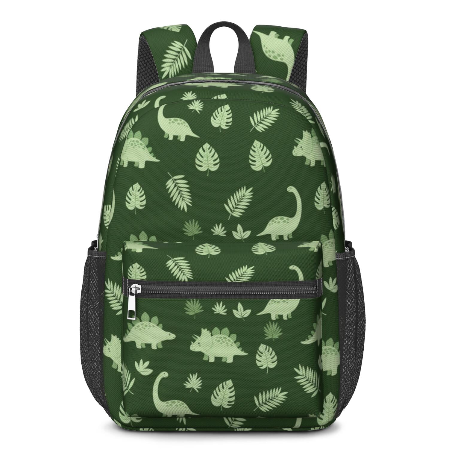 DarkGreen Cartoon Dinosaurs Leaves Pattern 17" Waterproof Oxford School ...