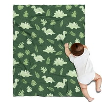 DarkGreen Cartoon Dinosaurs Leaves Pattern Blanket,Comfortable Soft Flannel Throw Blanket,All Season,Warm Lightweight Blankets for Sofa Bed Couch Living Room Chair,30"x40"