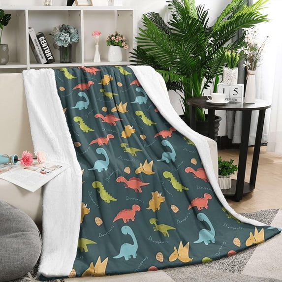 DarkGreen Cartoon Dinosaurs Pattern Blanket,Comfortable Soft Flannel Throw Blanket,All Season,Warm Lightweight Blankets for Sofa Bed Couch Living Room Chair,50"x60"