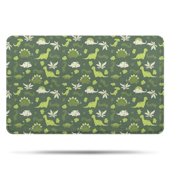 DarkGreen Cartoon Dinosaurs Plants Pattern Bathroom Rugs Mat,Non Slip Microfiber Bathroom Rug,Rubber Backing,Soft Bathroom Mats for Bathroom Floor,Tub and Shower,20x32in(50x80cm)