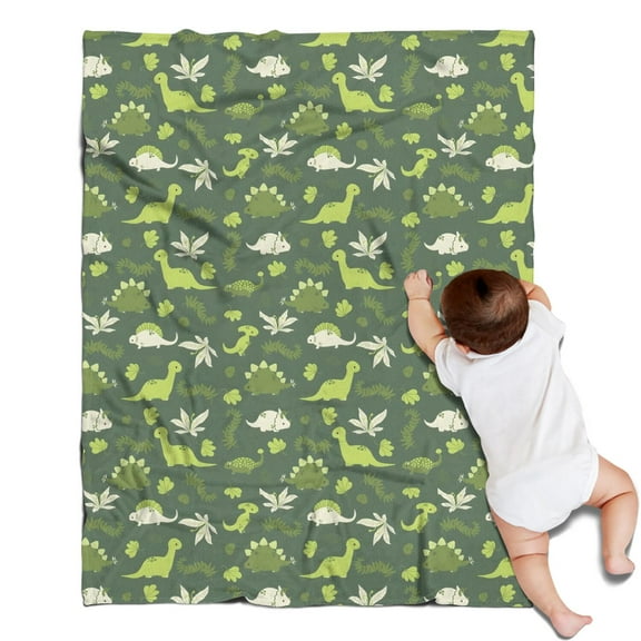 DarkGreen Cartoon Dinosaurs Plants Pattern Blanket,Comfortable Soft Flannel Throw Blanket,All Season,Warm Lightweight Blankets for Sofa Bed Couch Living Room Chair,30"x40"