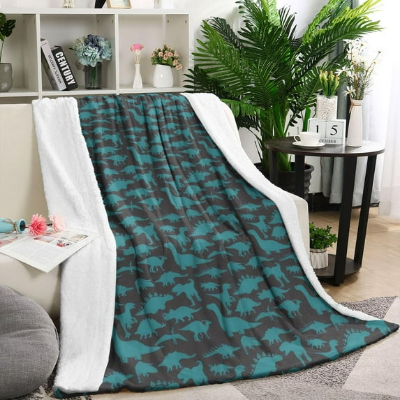 DarkGreen Cartoon Dinosaurs Silhouette Pattern Blanket,Comfortable Soft Lamb Wool Throw Blanket,All Season,Warm Lightweight Blankets for Sofa Bed Couch Living Room Chair,40"x50"