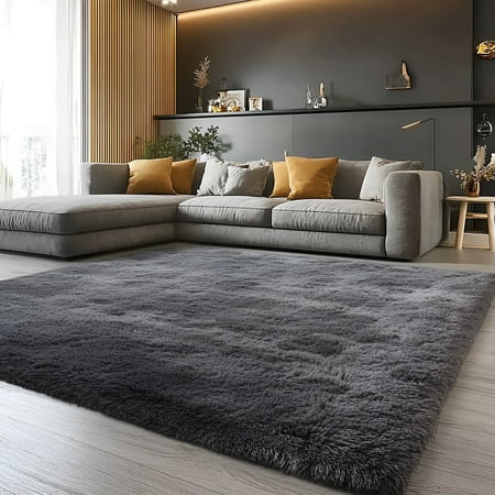 Pentantan Shag Area Rugs, 5ft x 8ft Soft Fluffy Indoor Carpet for Living Room Bedroom Decor, Dark Gray