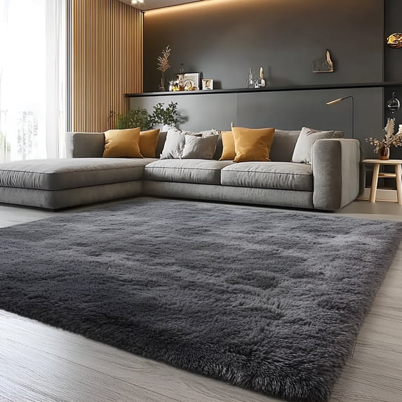 Pentantan Shag Area Rugs, 9ft x 12ft Soft Fluffy Indoor Carpet for Living Room Bedroom Decor, Dark Gray