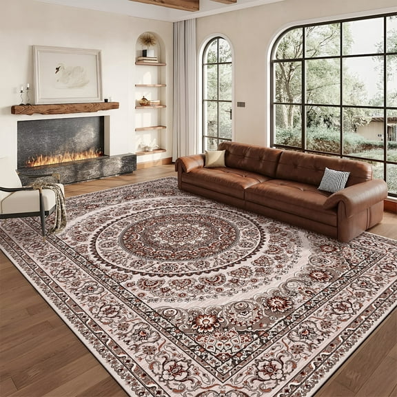 Pentantan 5'x7' Area Rugs, Washable Vintage Boho Rugs for Living Room, Moroccan Soft Indoor Carpet for Bedroom, Dining Room, Office, Brown