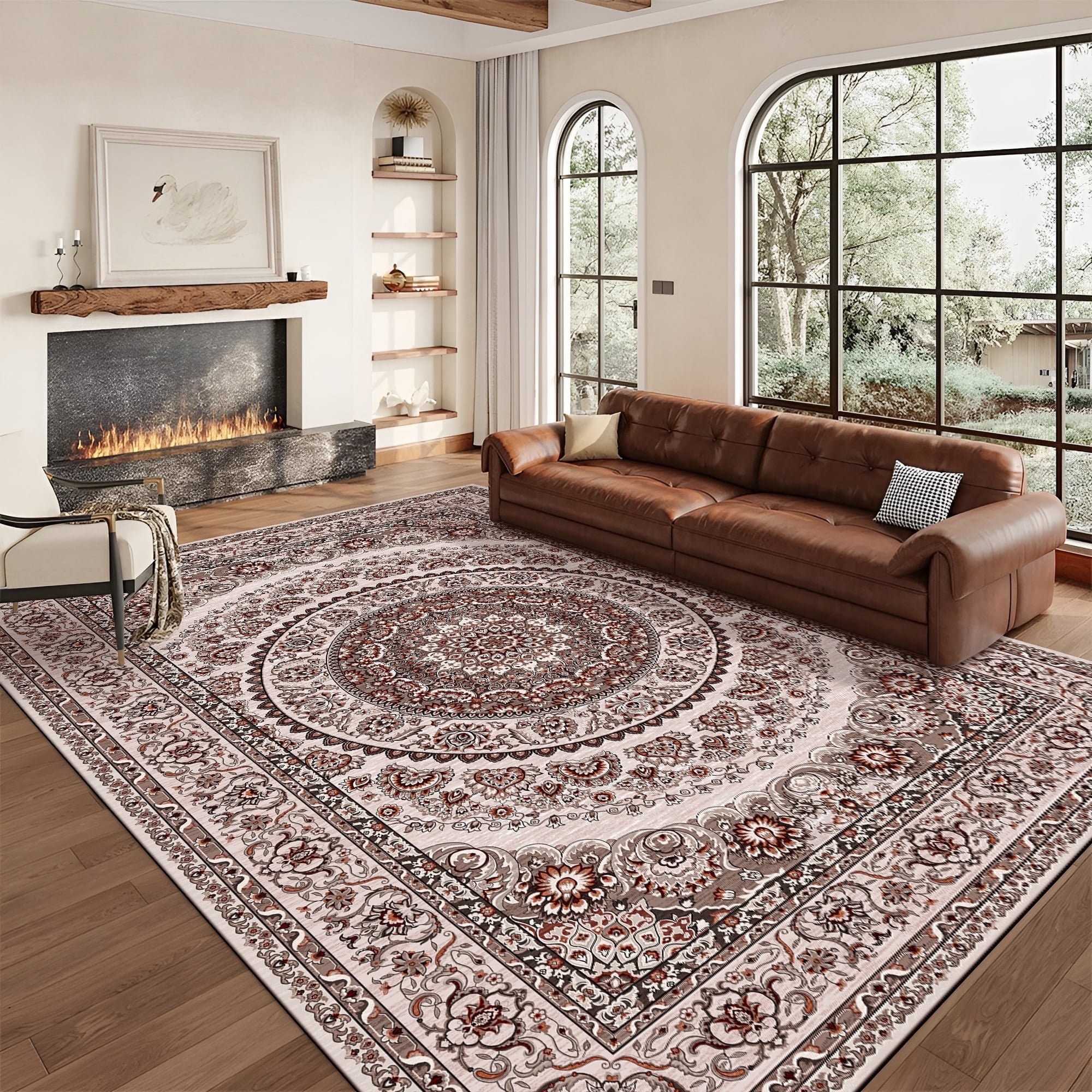 Pentantan 9'x12' Area Rugs, Washable Vintage Boho Rugs for Living Room, Moroccan Soft Indoor Carpet for Bedroom, Dining Room, Office, Brown