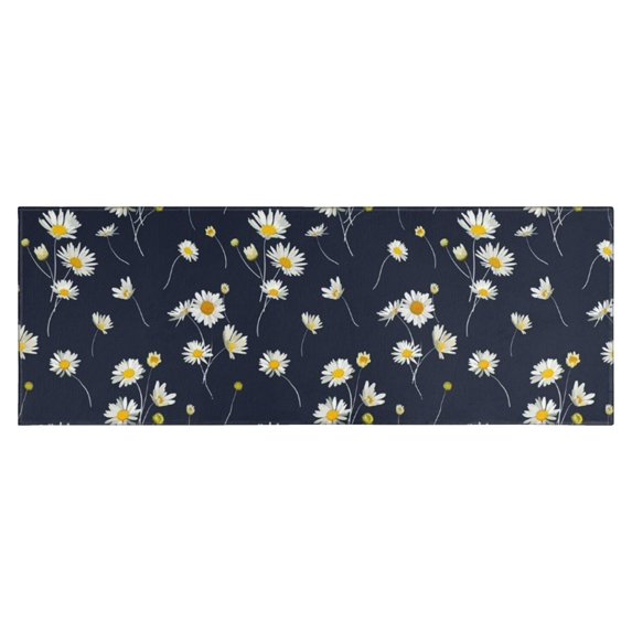 Darkblue Daisy Flower Yellow Centers Pattern Kitchen Rug Mat,Kitchen Runner Rugs Non Skid Washable,Decorative Kitchen Floor Mats for Kitchen,Sink,Laundry,17"X47"