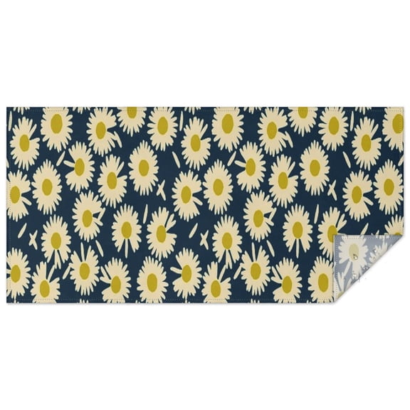 Darkblue Daisy Flower Yellow Centers Pattern Rectangle Tablecloth 60"x120",Waterproof Polyester Rectangle Table Cloth, Wipeable Spillproof Polyester Tablecloth for Dining, Camping, Indoor and Outdoor