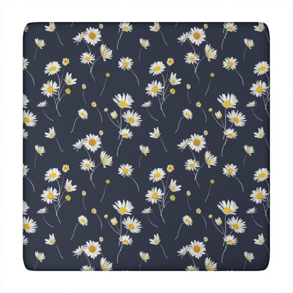 Darkblue Daisy Flower Yellow Centers Pattern Square Fitted Tablecloth with Elastic Edge,Square Table Cover,Washable Elastic Table Cover for Home Kitchen Party Decor 34"x34"