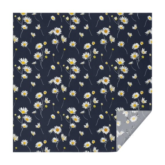 Darkblue Daisy Flower Yellow Centers Pattern Square Tablecloth,Waterproof Square Table Cover,Wipeable Spillproof Washable Table Cover for Home Kitchen Party Decor 52"x52"(132x132cm)