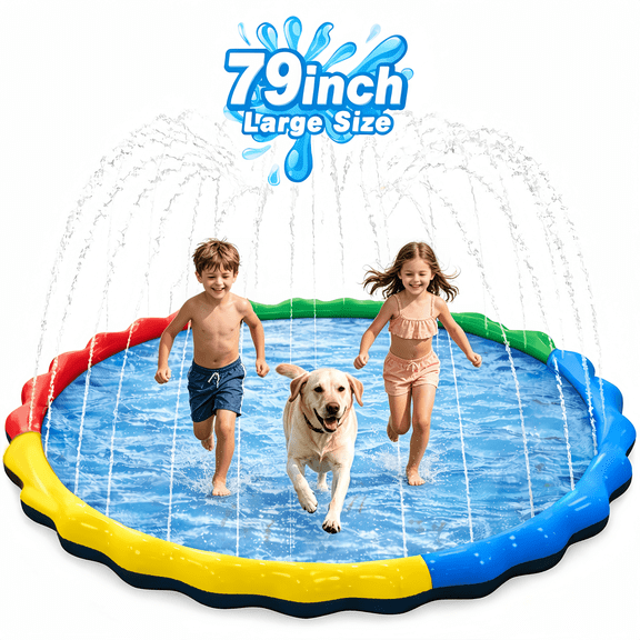 Darkboom 79 Inch Thickened Splash Pad, Anti-slip fountain swimming pool summer outdoor pool toys, Summer Backyard Outdoor Water Toy for Baby, Kids, Boys, Girls and Pet Dogs.