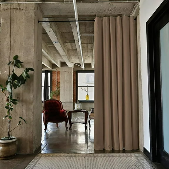 Darkening Thermal Insulated Curtain Panels For Living Room Shower Curtain Set Bath Partition Curtain No Drilling Polyester Curtains,Khaki,Polyester