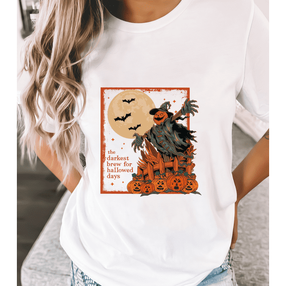 Darkest Brew Halloween T-Shirt - Spooky Graphic Tees ,Pattern printing,Women's Funny T shirt,Round neck,Halloween apparel,Causal ,cotton,white,S-5XL