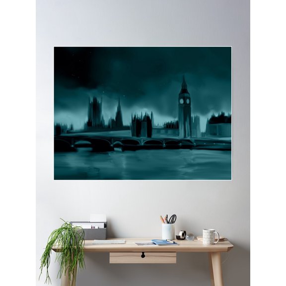 Darkest London Landscape Poster Wall Art, Modern Wall Decor For Living Room Bedroom, 12x18 UNFRAMED
