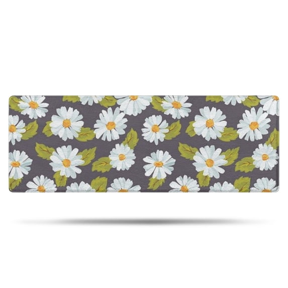 Darkgray Daisy Flower Green Leaves Pattern Bathroom Rugs Mat,Non Slip Microfiber Bathroom Rug,Rubber Backing,Soft Bathroom Mats for Bathroom Floor,Tub and Shower,47x17in(120x43cm)