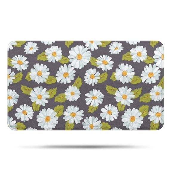 Darkgray Daisy Flower Green Leaves Pattern Bathroom Rugs Mat,Non Slip Microfiber Bathroom Rug,Rubber Backing,Soft Bathroom Mats for Bathroom Floor,Tub and Shower,17x30in(43x75cm)