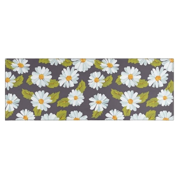 Darkgray Daisy Flower Green Leaves Pattern Kitchen Rug Mat,Kitchen Runner Rugs Non Skid Washable,Decorative Kitchen Floor Mats for Kitchen,Sink,Laundry,17"X47"