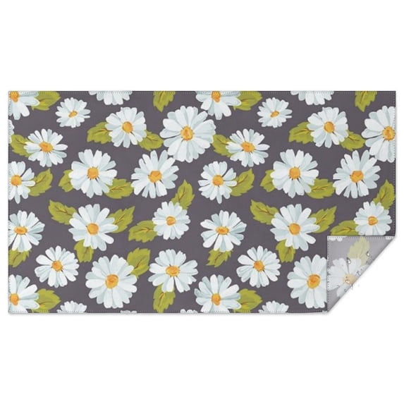 Darkgray Daisy Flower Green Leaves Pattern Rectangle Tablecloth 60"x102",Waterproof Polyester Rectangle Table Cloth, Wipeable Spillproof Polyester Tablecloth for Dining, Camping, Indoor and Outdoor