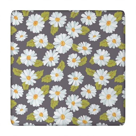Darkgray Daisy Flower Green Leaves Pattern Square Fitted Tablecloth with Elastic Edge,Square Table Cover,Washable Elastic Table Cover for Home Kitchen Party Decor 34"x34"