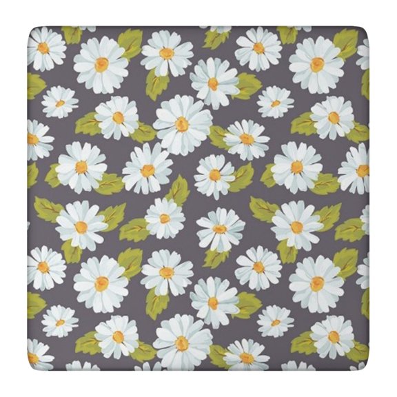 Darkgray Daisy Flower Green Leaves Pattern Square Fitted Tablecloth with Elastic Edge,Square Table Cover,Washable Elastic Table Cover for Home Kitchen Party Decor 36"x36"
