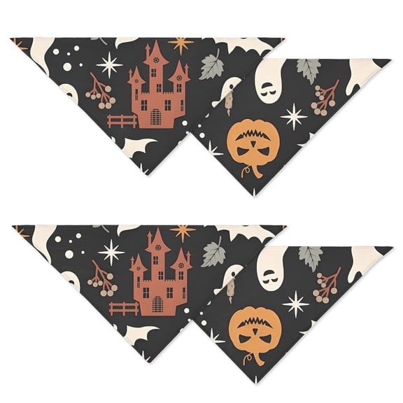 Darkness Horror Gothic Halloween Dog Bandanas 2 Pack, Adjustable Double Sided Pet Scarf with Skeleton Design