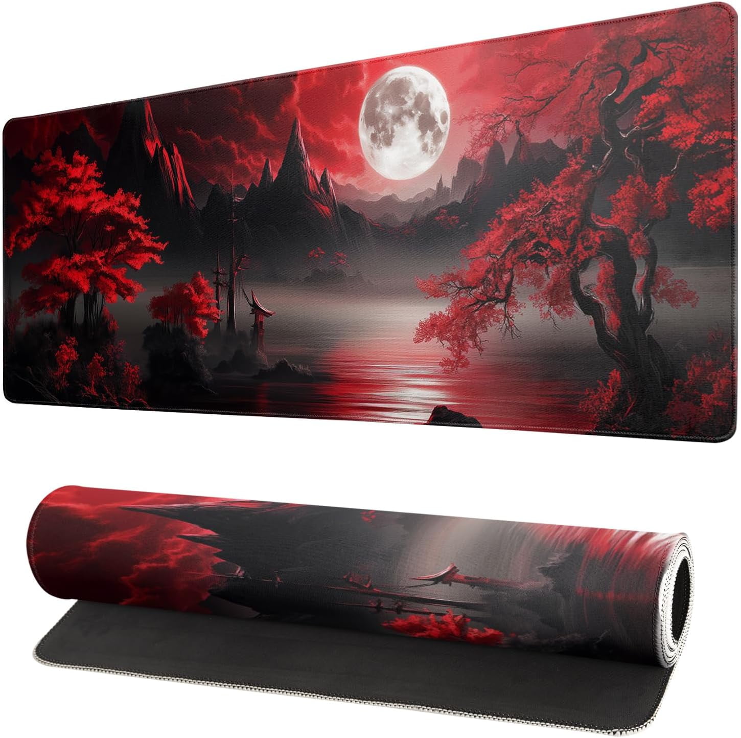 Darkness Red Moon Desk Mat - Large Gaming Mouse Pad, Non-Slip Computer Mat - for Teenagers, Boyfriends & Girlfriends - Perfect for E-Sports, Office & Gaming - Ideal Gift for Gamers