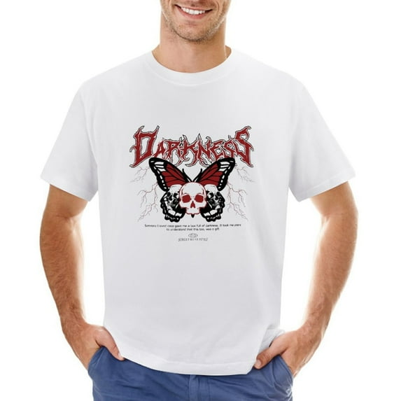 Darkness Skull And Butterfly Vintage Graphic Men’s Graphic T-shirt Vintage Short Sleeve Sport Tee White XS