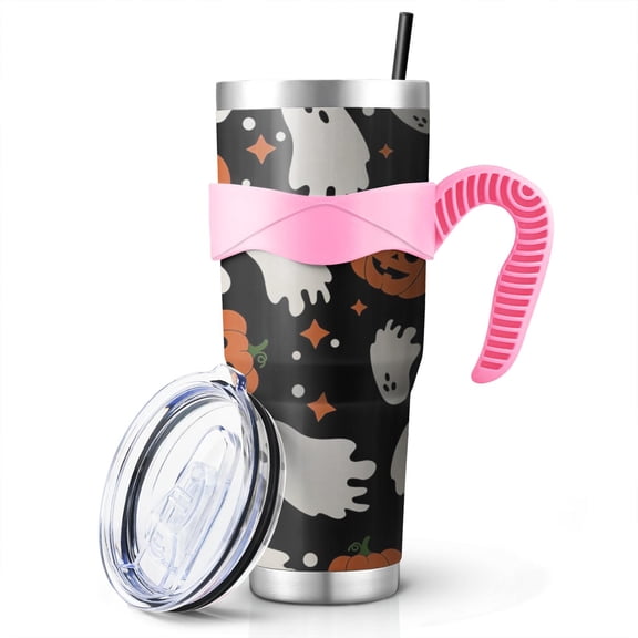 Darkness Themed 40oz Tumbler - Spooky Halloween Bat Cobweb Pattern Insulated Handle Cup