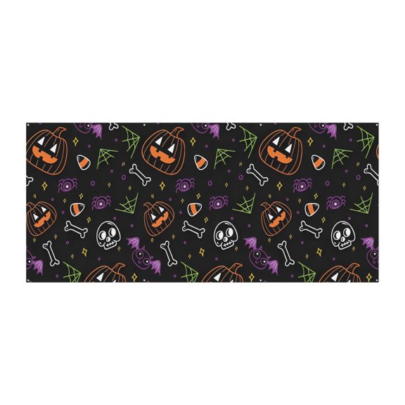 Darkness Themed Halloween Garage Door Decoration - 13ft Wide Gothic Horror with Skulls and Spiders